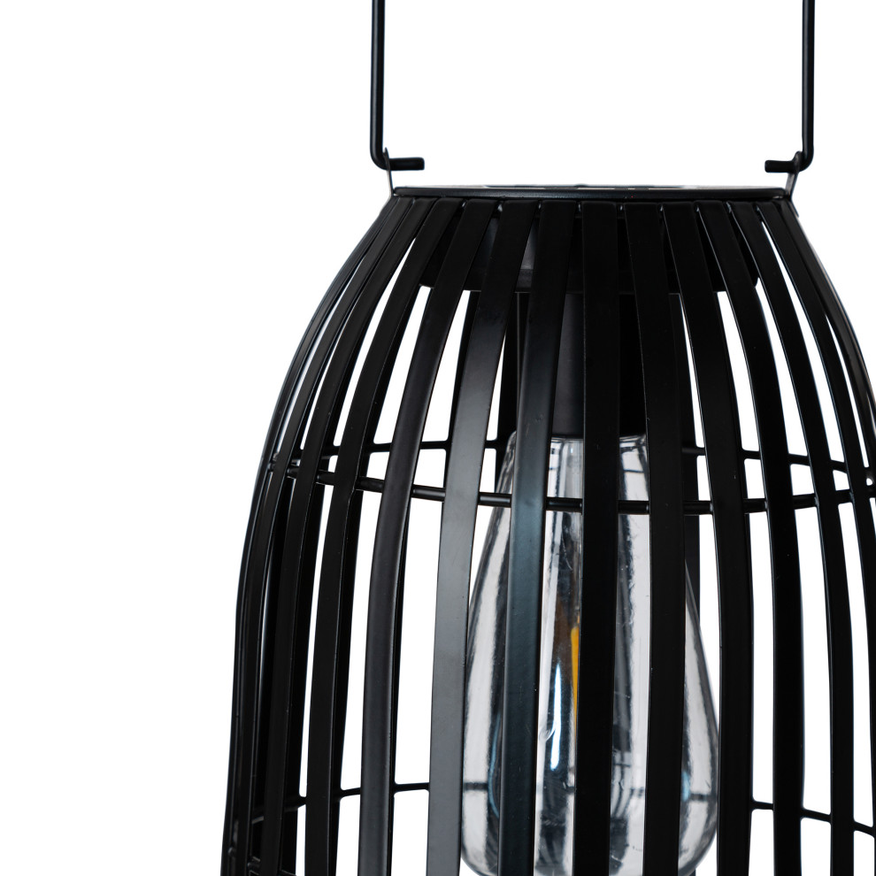 9.75 Metal Woven Black Solar Powered Outdoor Hanging Lantern   Industrial   Outdoor Hanging Lights   by Glitzhome  Houzz