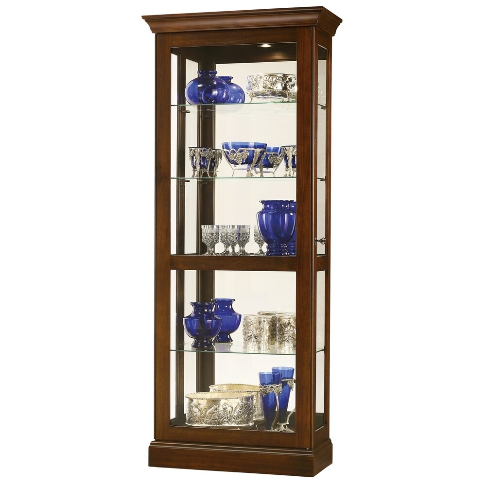 Howard Miller Brown Cherry Finish Wood Lighted 4 shelf Curio Cabinet