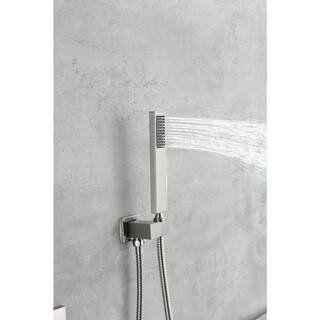 FORCLOVER 2-Spray Waterfall High Pressure Wall Mounted Shower System with Handheld Shower in Brushed Nickel FRIMFTHS011BN