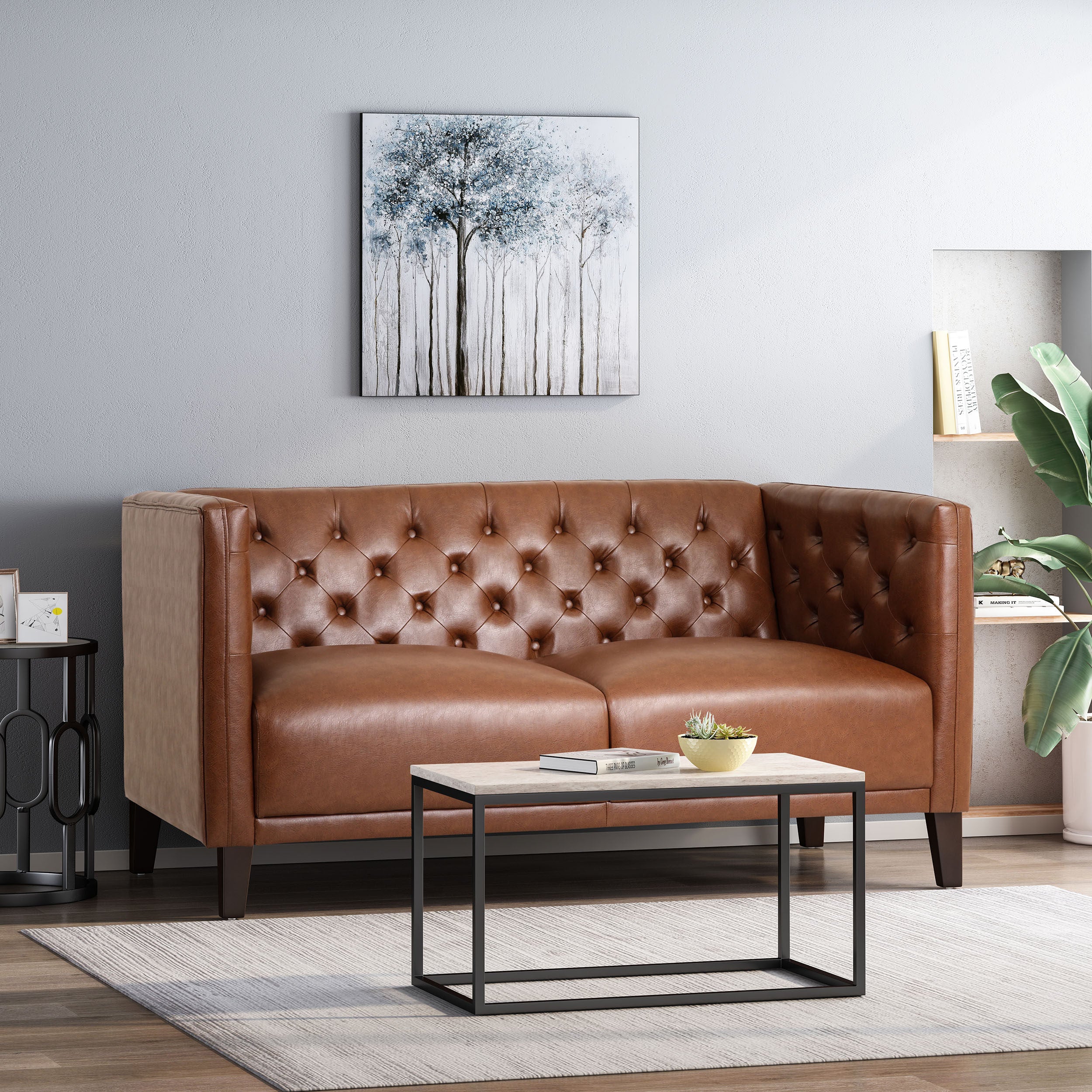 Drache Contemporary Upholstered Tufted Loveseat