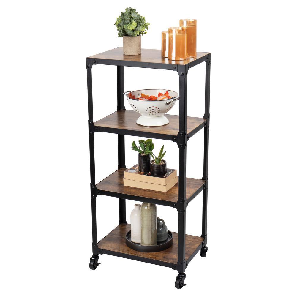 Mind Reader 39 in. x 18 in. x 12 in. 4-Tier Metal with Wood Mobile Utility Cart Black 4TWDMTCART-BLK