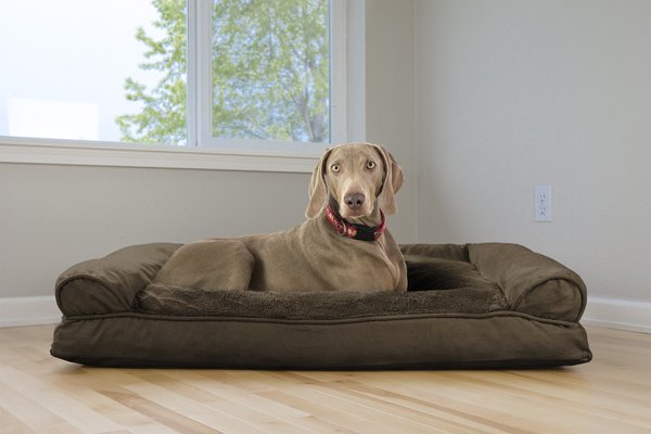 FurHaven Plush and Suede Bolster Dog Bed w/Removable Cover