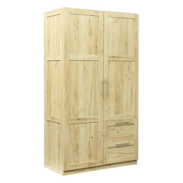 High wardrobe and kitchen cabinet with 2 doors， 2 drawers and 5 storage spaces，Oak - - 36528835