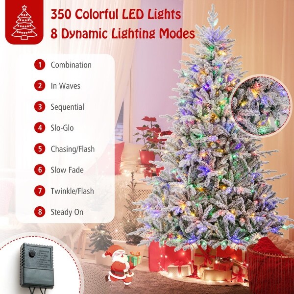 Flocked Christmas Tree with 8 Lighting Modes and MultiColor LED Lights