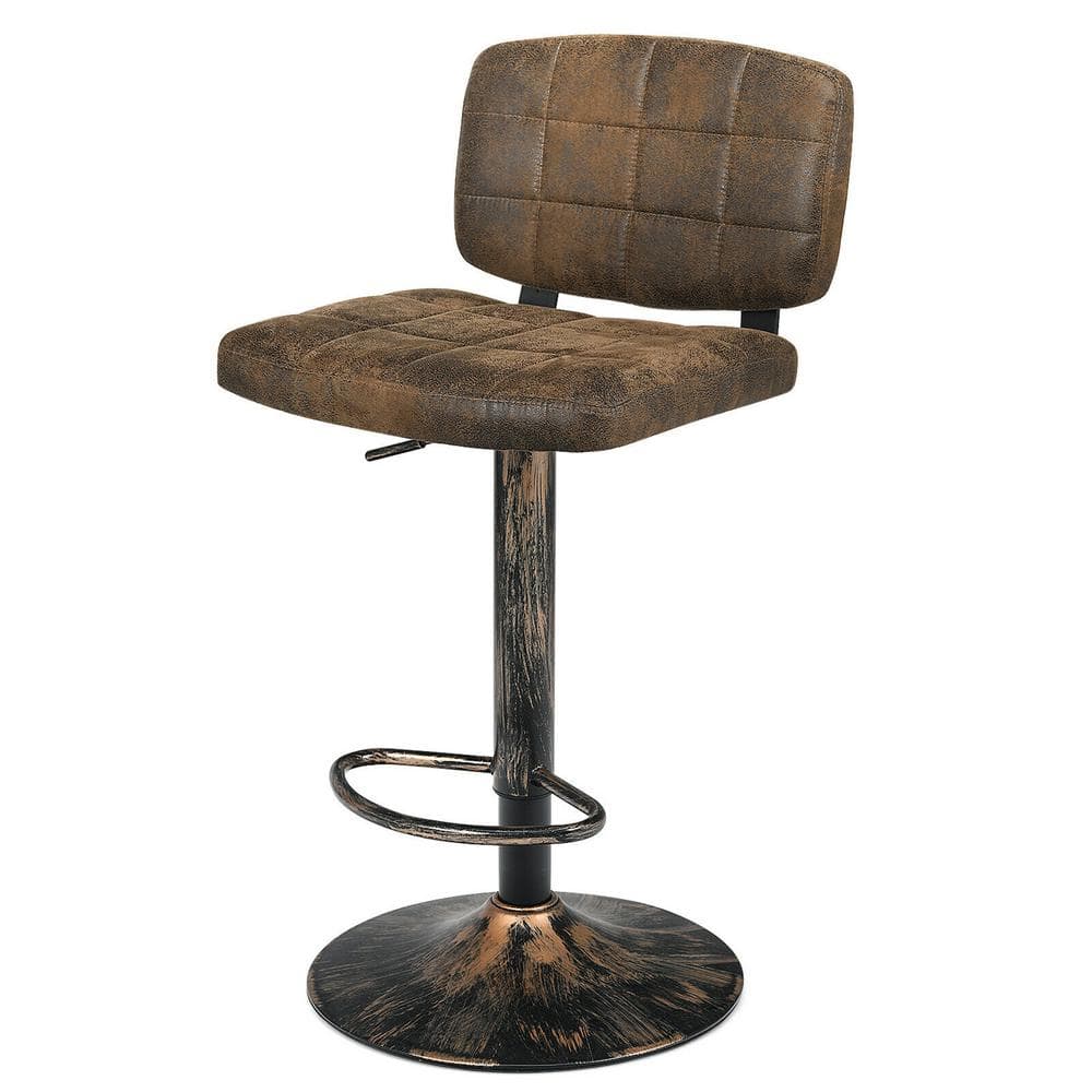 Gymax 42 in. H Set of 4 Adjustable Bar Stools Swivel Bar Chairs w/Backrest Retro Brown GYM06604