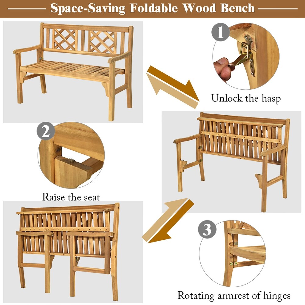 Costway Patio Outdoor Solid Wood Bench Folding Loveseat Chair Park