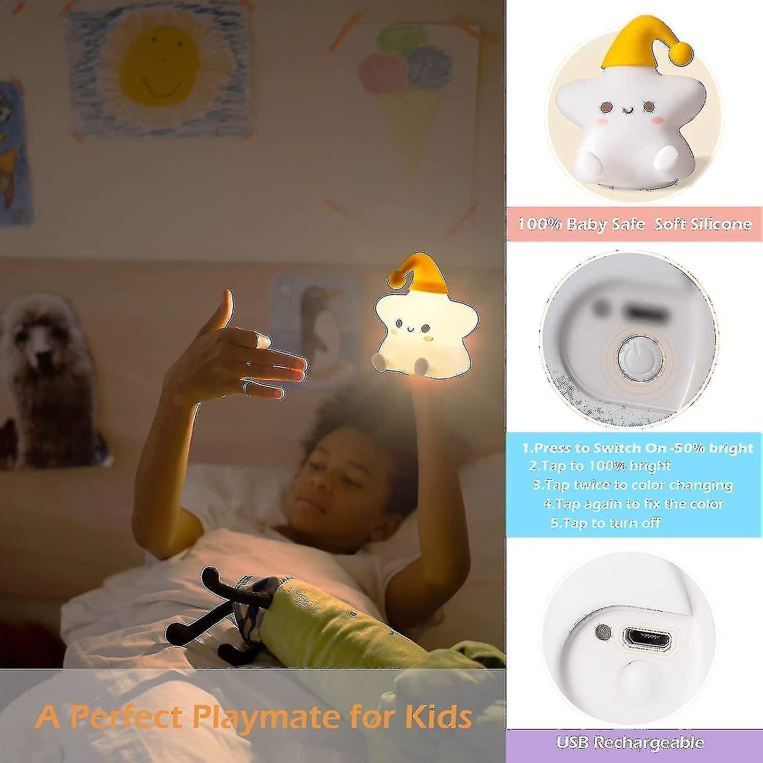 Rechargeable Night Light For Kids Cute Touch Lights For Nursing 7 Colors Changing Silicone Nursery L