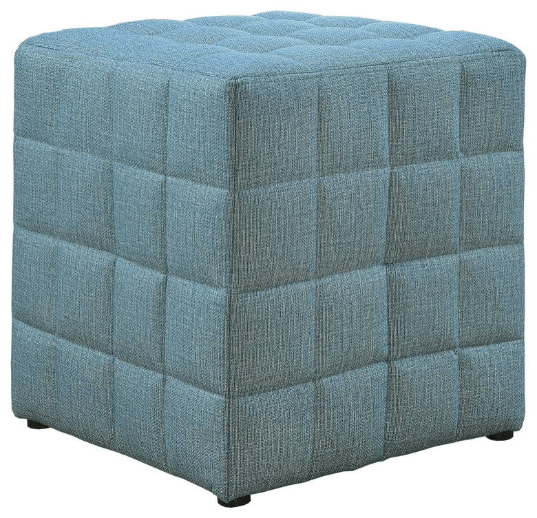 17 quotLight Blue Linen And Black Tufted Checkered Cube Ottoman   Transitional   Footstools And Ottomans   by HomeRoots  Houzz