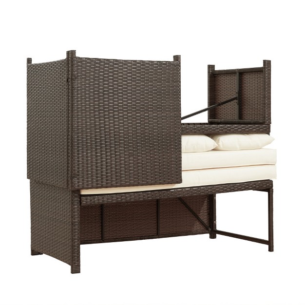 Teamson Home Outdoor 3 piece Rattan Patio Set With Loveseat Chaise Lounge Table Brown white