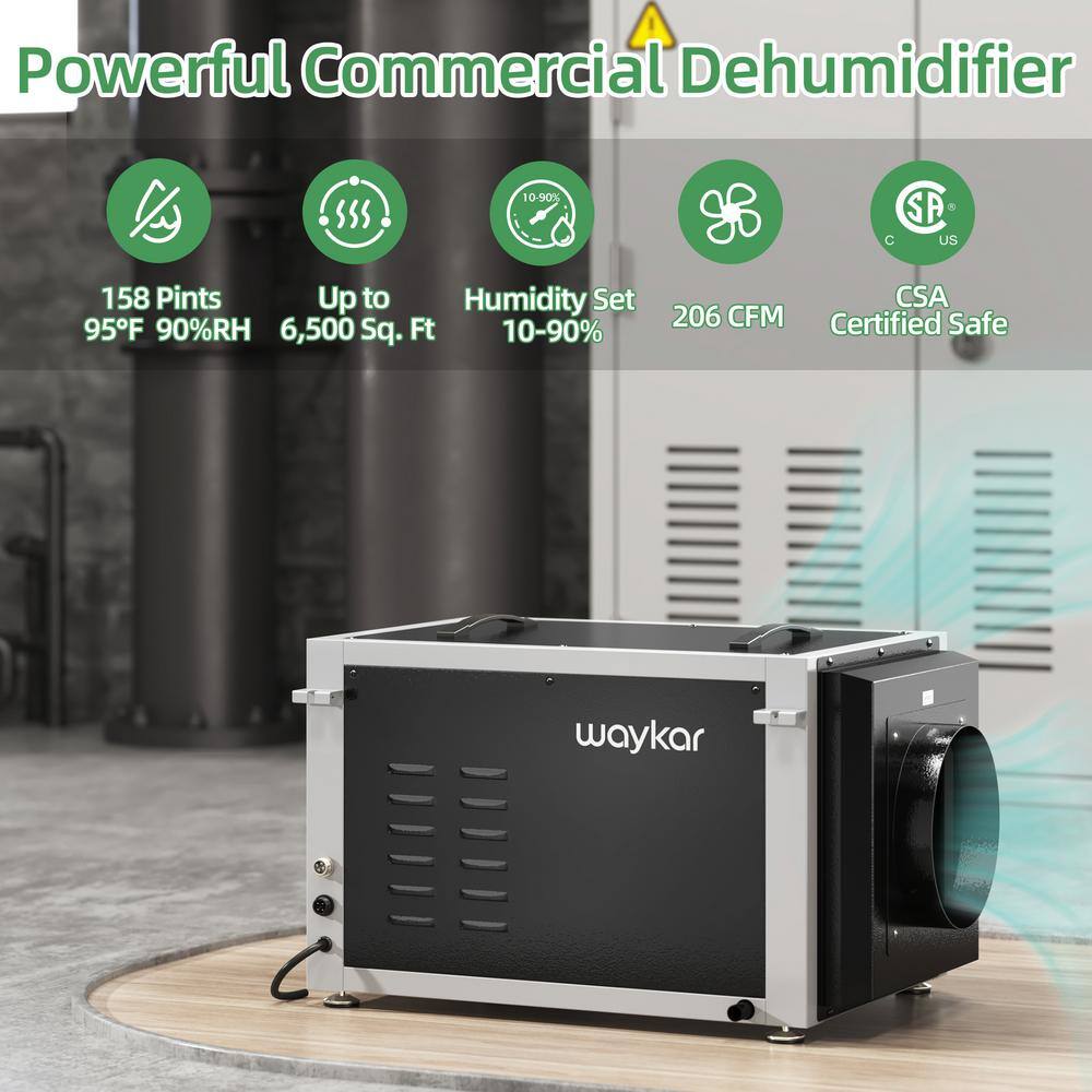 waykar 158 pt. 6500 sq.ft. Bucketless Basements Commercia Dehumidifier in. Black Whole Home Basement Space Carrying Handle HDCX-AFD25D