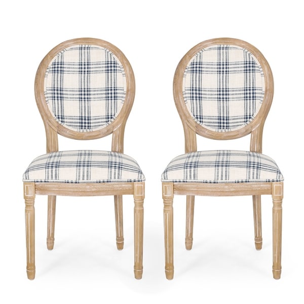 Newman French Country Upholstered Dining Chairs， Set of 2， Light Beige and Blue Floral Fabric and Natural