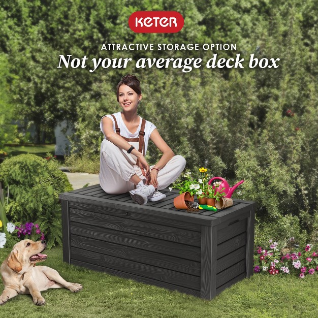 Keter Westwood 150 Gallon All Weather Outdoor Patio Storage Deck Box And Bench