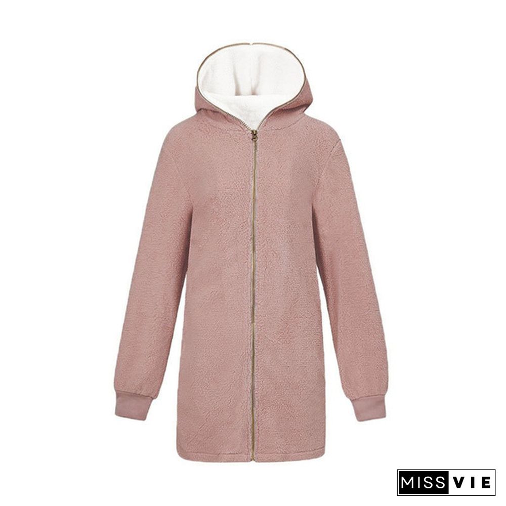 Women Coat Winter Warm Coat Women Casual Zipper Hoodie Fluffy Hooded Cotton-padded Jacket Wool Sweatshirts Outwear 9 Colors Size:S-5XL