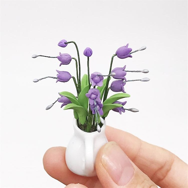 1:12 Mini House Toy Simulation White Lily With Porcelain Valley For Garden Scene Decoration(Purple)