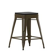 Emma and Oliver Cory Set of Four Backless Metal Stools with All-Weather Poly Resin Seats for Indoor Use Only