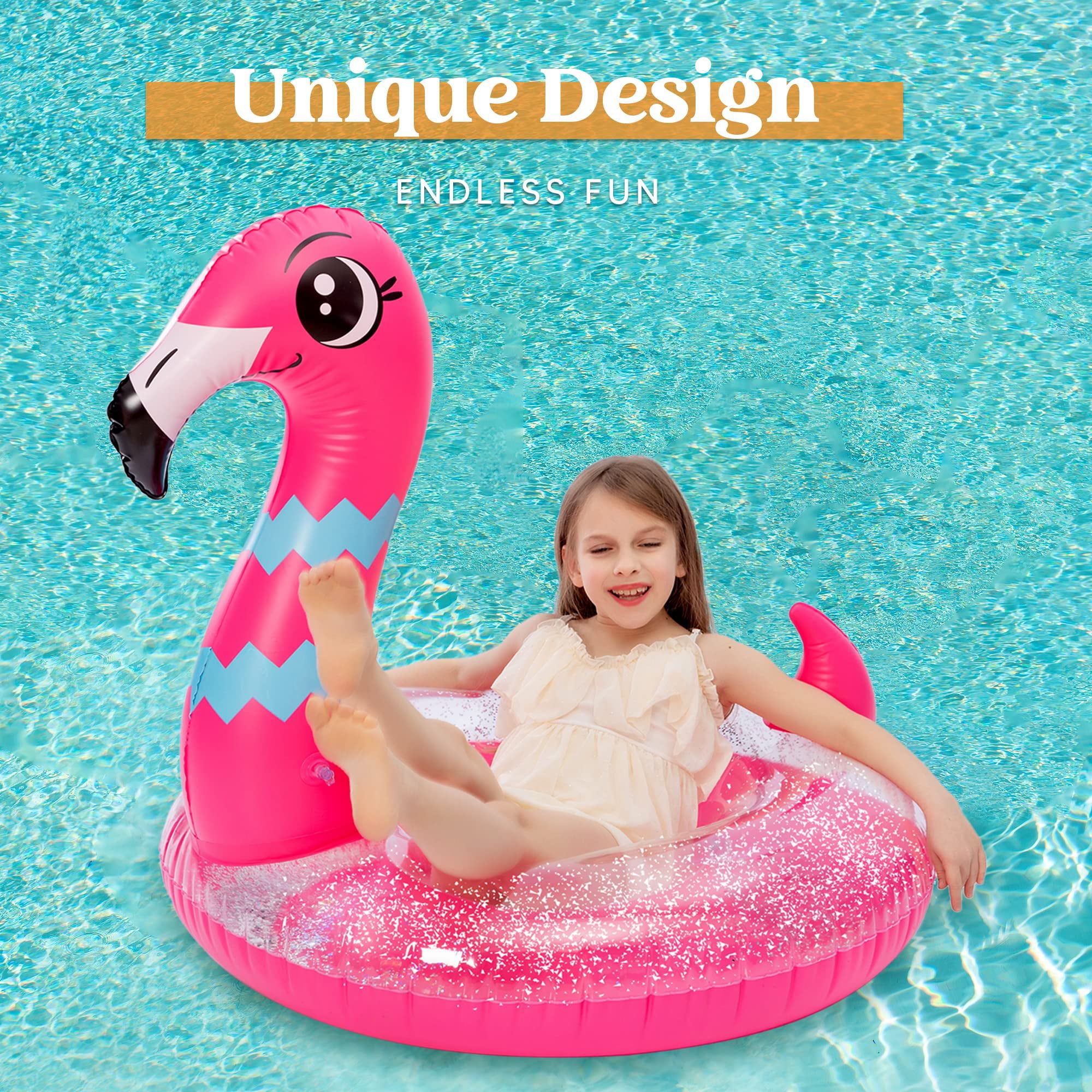 JOYIN 2 Set Inflatable Unicorn & Flamingo Pool Float with Glitters 35.5”, Pool Tubes for Floating, Fun Beach Floaties, Pool Toys, Summer Pool Beach Outdoor Party Supplies Party Toys for Kids