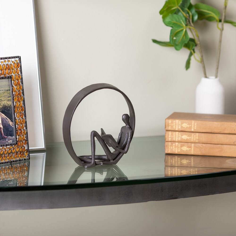 Danya B. Contemporary Encircled Reader Cast Iron Sculpture Statue   Male  Female  or Dual Bookend Options