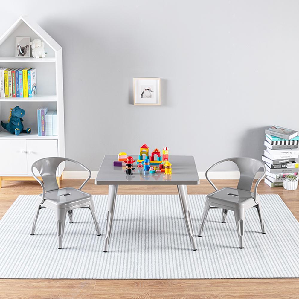 ACEssentials Harper and Hudson Kids Square Metal Table Gray Powder Coat Finish  Crowdfused