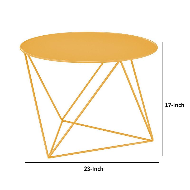 Accent Table with Open Geometric Base and Round Top， Yellow