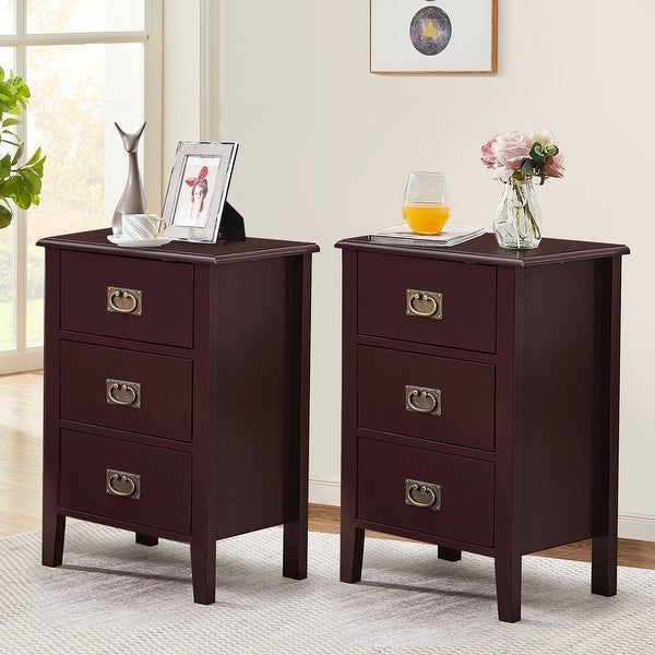 Modern 3-Drawer Wood Nightstands Set of 2 - - 36041255