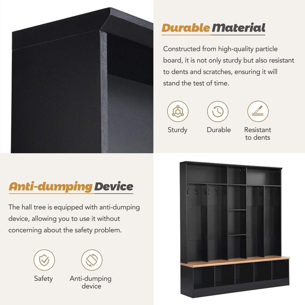 Wide Hall Tree Coat Rack Entryway Shoe Storage Bench Display Cabinet