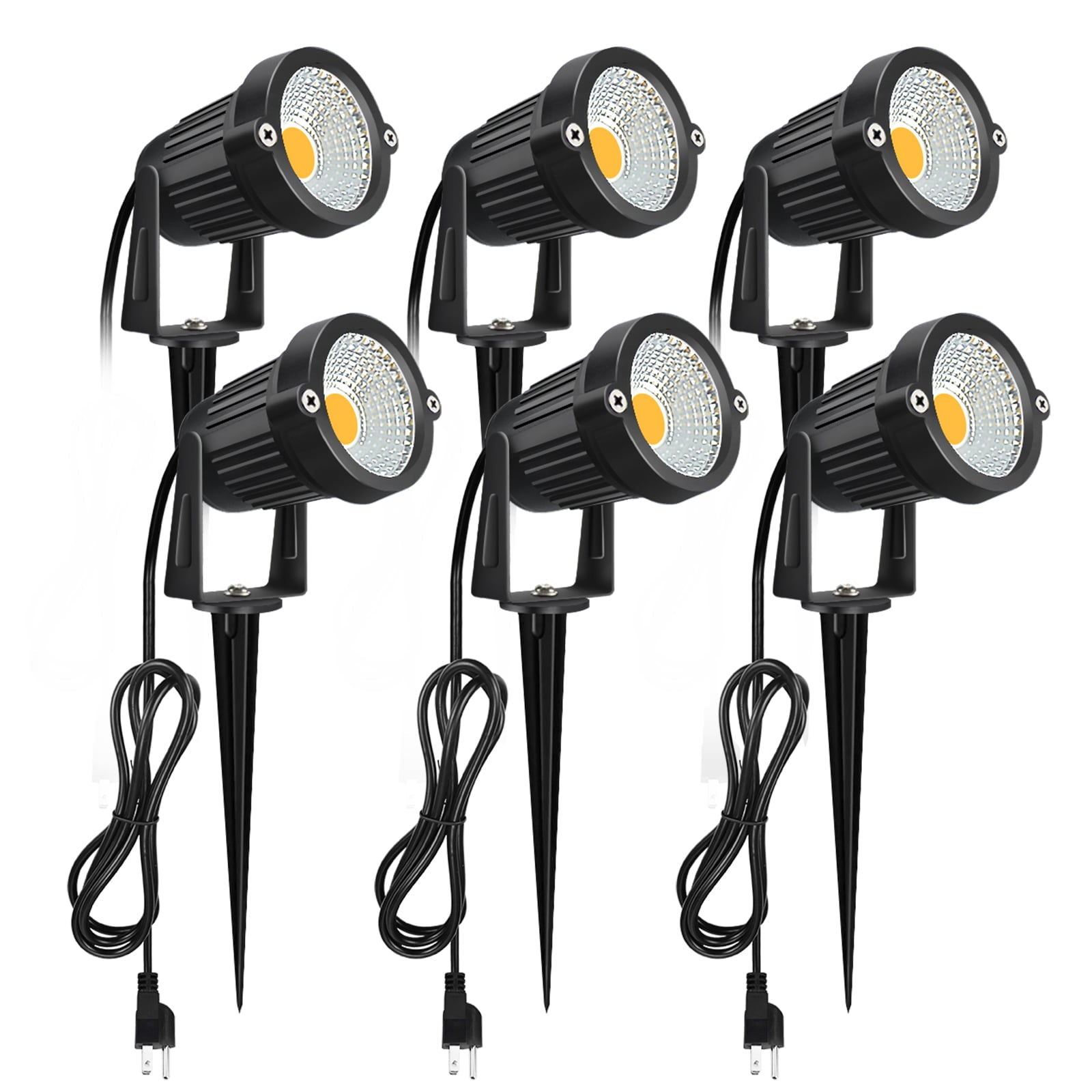 Romwish LED Outdoor Spotlights 120V AC 5W Waterproof Landscape Lighting for Yard with 5ft Plug Cord Warm White(6 Pack)