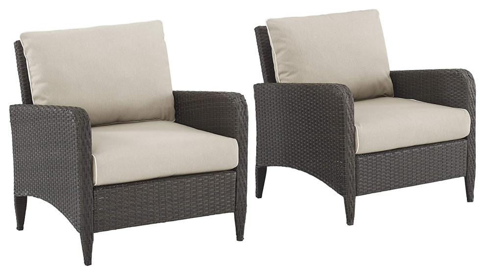 Set of 2 Patio Lounge Chair  Wicker Frame With Comfortable Padded Seat   Tropical   Outdoor Lounge Chairs   by Decor Love  Houzz