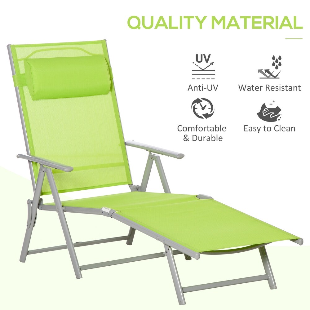 Outsunny Steel Fabric Outdoor Folding Chaise Lounge Chair Recliner with Portable Design   Adjustable Backrest   White