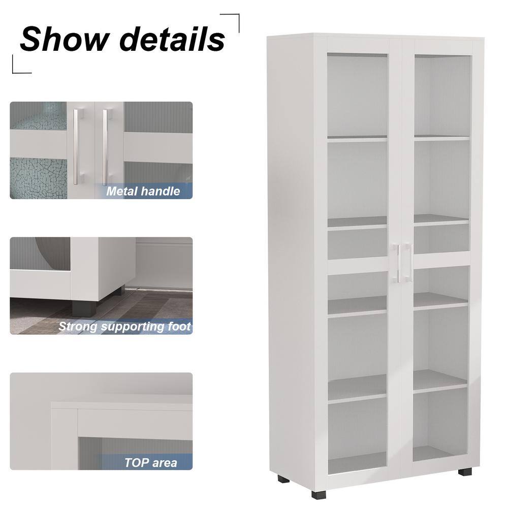 FUFUGAGA 72 in. H x 31.5 in. W White Wood 5-Shelf Accent Bookcase Bookshelf With 2-Door and Adjustable Shelves KF200050-01-cc