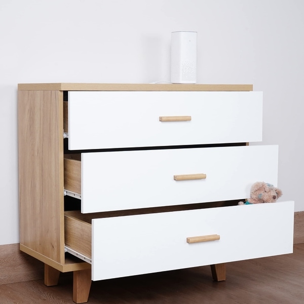 3 Drawer Dresser for Bedroom， Modern Wood Dresser， Storage Drawer Organizer with Solid Wood Legs， Accent Cabinet - as picture - - 37668528