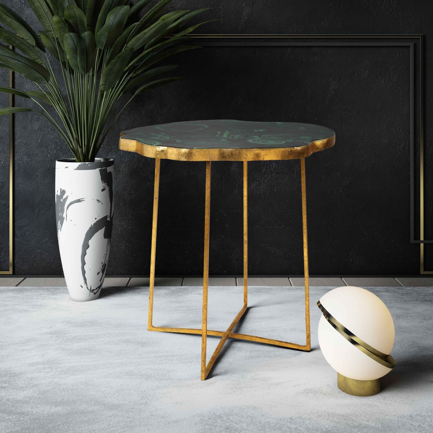 TOV Furniture Lily Agate Green and Gold Side Table with Gold Iron Legs