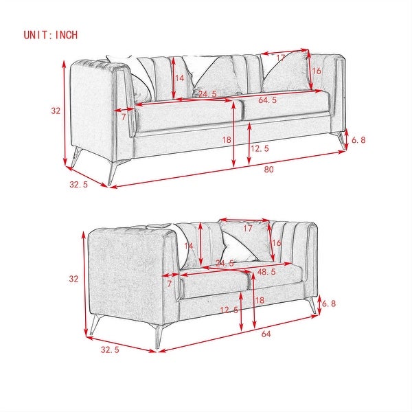 3 Seats Sofa Modern Velvet Padded Bench Sofa with Tufting Back and Pillows