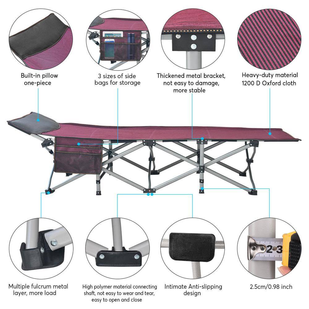 SEEUTEK Outdoor Heavy-Duty Folding Cots for Camp with Pillow and Carry Bag 1200D Oxford Portable Sleeping Camping Cot BZ-1275
