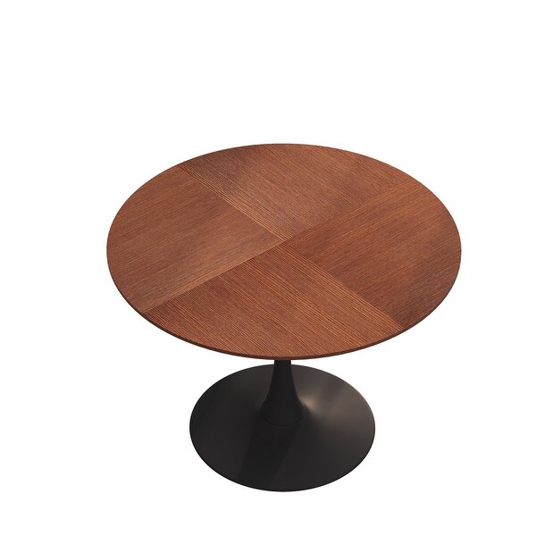 42in. Round Dining Table with Printed Wood Grain Table Top，Metal Base