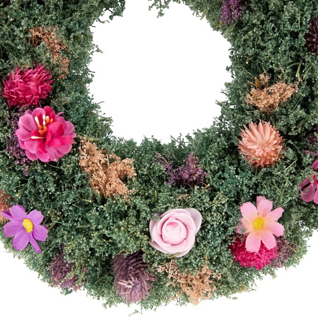 Pink Rose And Purple Thistle Mixed Floral Spring Wreath