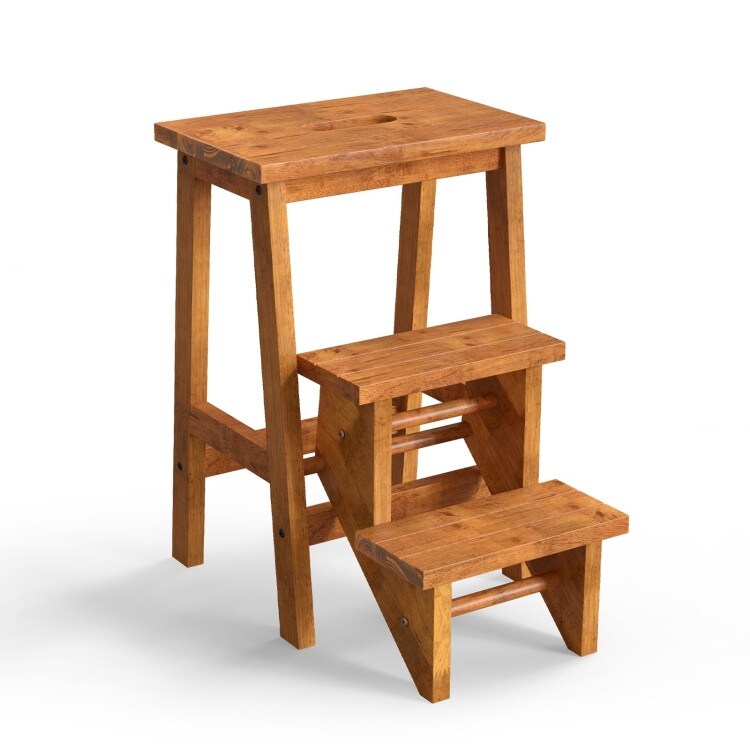 3 in 1 Rubber Wood Step Stool with Convenient Handle   22\