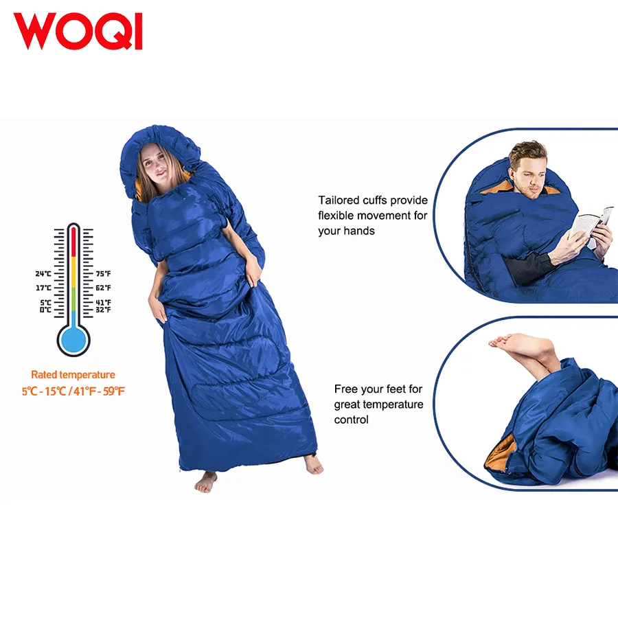 WOQI lightweight and small wearable sleeping bag with arm holes  suitable for cold weather hiking