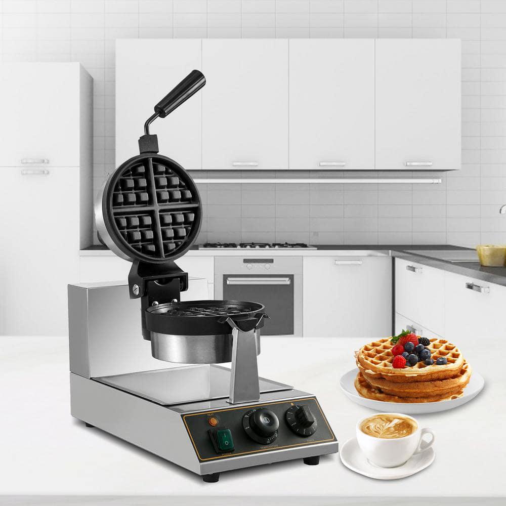 VEVOR 1100 W Commercial Round Waffle Maker Stainless Steel Nonstick Belgian Waffle Maker for Bakeries Snack Bar Family