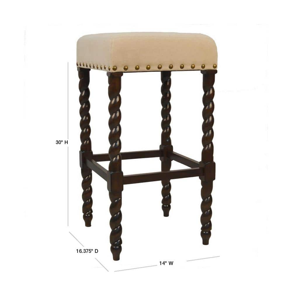 Carolina Cottage Remick 30 in. Espresso and Linen Barley Twist Upholstered Bar Stool 3664-ESLN