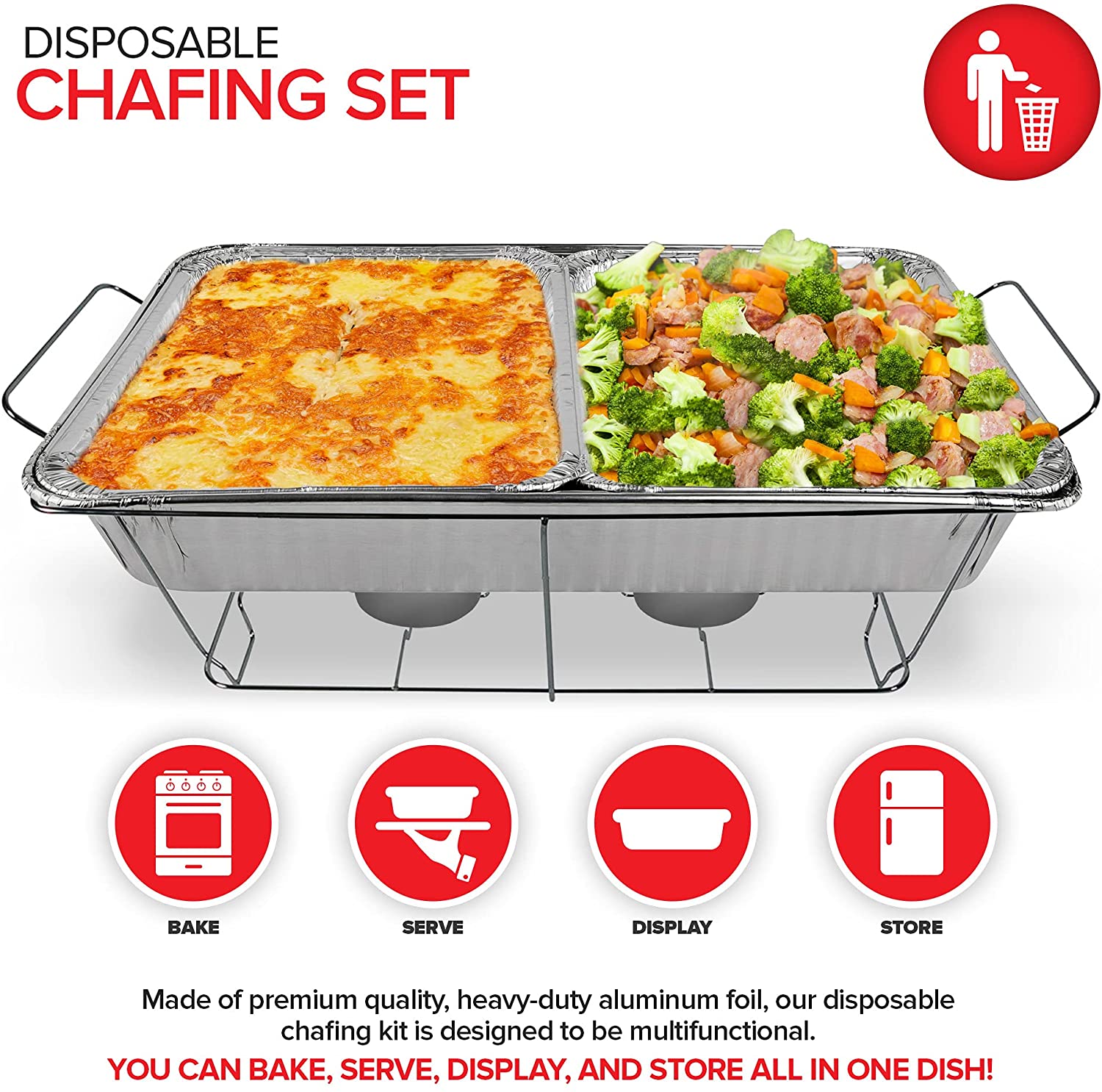 Stock Your Home Chafing Pan Set - 21 x 13 Full Size (5 Pack) - 9 x 13 Half Size (10 Pack) Rectangular Catering Dishes