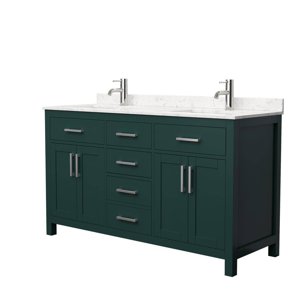 Wyndham Collection Beckett 60 in. W x 22 in. D x 35 in. H Double Sink Bathroom Vanity in Green with Carrara Cultured Marble Top WCG242460DGECCUNSMXX