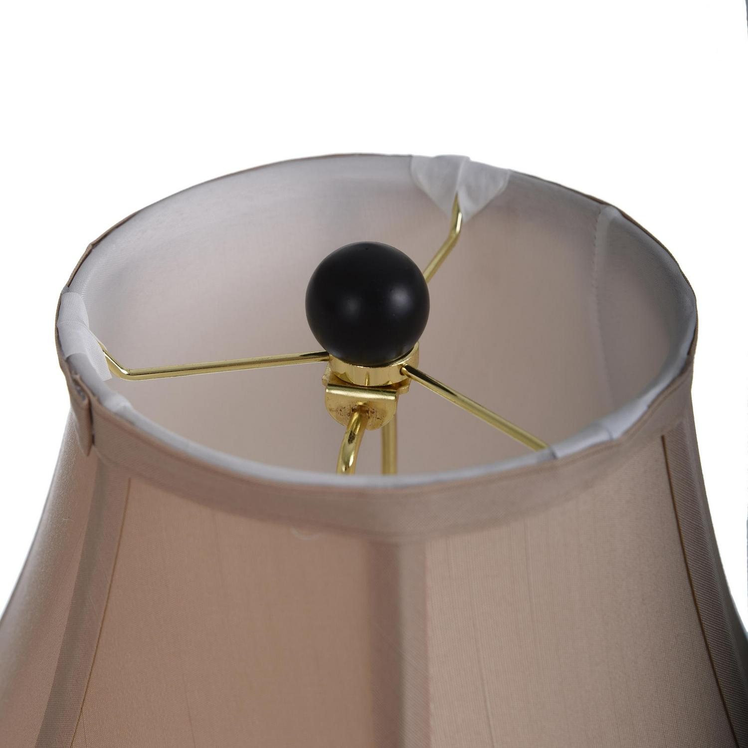 Floor Lamp/Table Lamp  Bronze Wood Finish  Geneva Taupe Fabric Shade  Set Of 3: 2 Table， 1 Floor