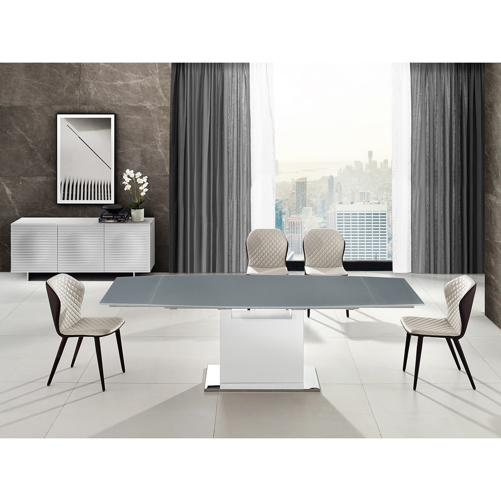 OLIVIA dining table with high gloss white lacquer base.