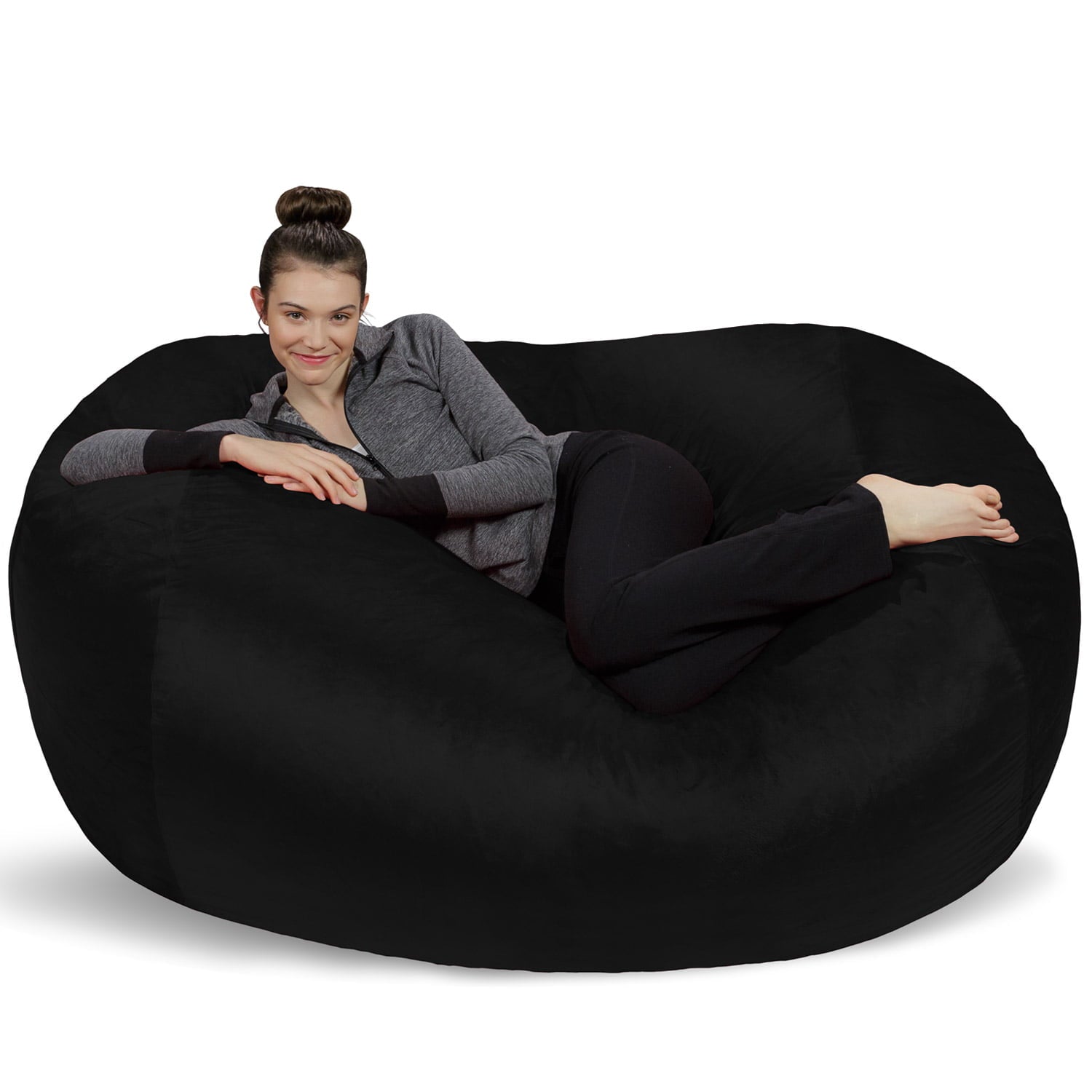 Sofa Sack Bean Bag Chair, Memory Foam Lounger with Microsuede Cover, Kids, Adults, 6 ft, Black