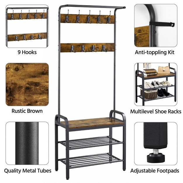 H Industrial Hall Tree With Shoe Storage