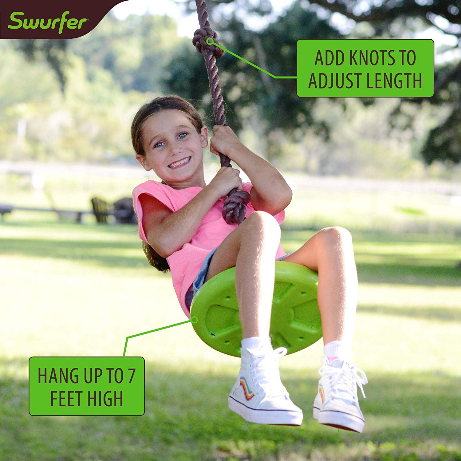 Swurfer Disco 3-in-1 Outdoor Swing to Sit， Stand， and Climb for Ages 4 and Up