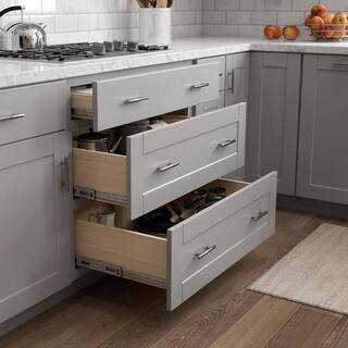 Hampton Bay Shaker Dove Gray Stock Assembled Pots and Pans Drawer Base Kitchen Cabinet (30 in. x 34.5 in. x 24 in.) KDB30-SDV