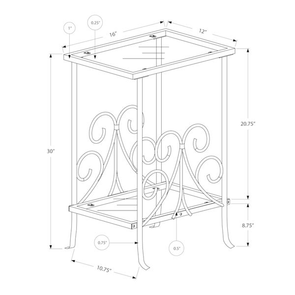 Accent Table， Side， End， Nightstand， Lamp， Living Room， Bedroom， Metal， Tempered Glass， Transitional