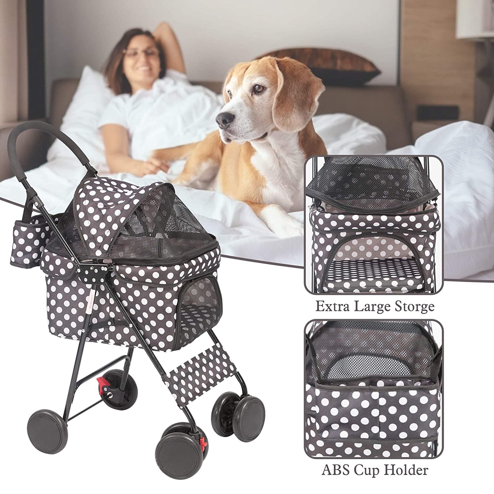 Karmas Product Folding Dog Stroller Travel Cage Stroller for Pet Cat Kitten Puppy Carriages