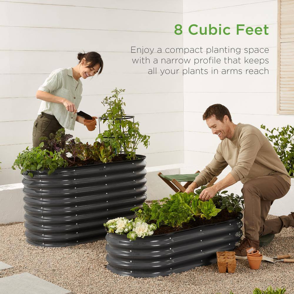 Best Choice Products 4 ft. x 2 ft. x 1 ft. Oval Steel Raised Garden Bed Planter Box for Vegetables Flowers in Charcoal SKY6599